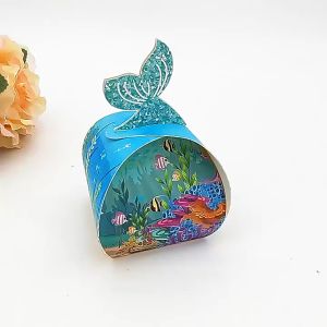 Box Pemen Motif Mermaid 6 Pcs Sekali Pakai Kotak Snack Ulang Tahun Box Permen Ekor Putri Duyung