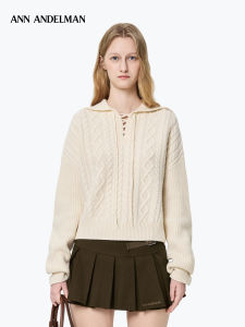 ANN ANDELMAN | New Autumn Hemp Rope Binding Knit Sweater Navy Collar Versatile
