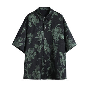 Grnl Original Pleated Texture Oversize Mens Five-Quarter Short Sleeve Shirt Summer Night Overture Youth Fashion Polyester Fiber