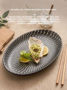 YOGEHOME | Black Ceramic Fish Platter for Home Use Microwave and Oven Safe