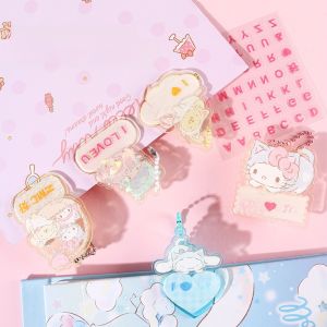 MINISO Sanrio Fun Tie Clip Pendant Letter Stickers Keychain Design with Cotton Candy Dog And Kitty Cat for Fashion Accessories