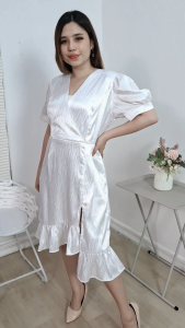 Gloria Dress Jacquard Armani Silk Ruffle dress Wanita