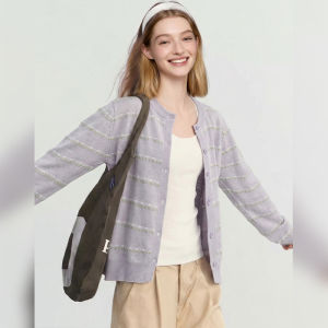Gentle Style Loose Striped Knit Cardigan Women