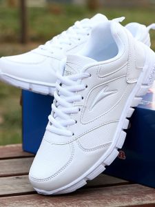 Lightweight Couples Style White Leather Sport Shoes Men Women Spring Soft Bottom Anti Slip Easy Clean College Students Run Shoes