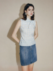 FAMANXUAN | Check Sleeveless Bow Design Summer Blouse
