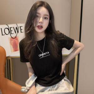 Áo Thun Tay Ngắn Mùa Hè 2024 Thời Trang Thường Ngày Thon Gọn Phong Cách Hàn Quốc in Họa Tiết Chữ Tròn Ngắn Thường