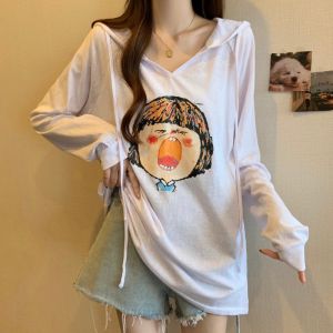 Ielgy in hình phim hoạt hình áo thun áo có mũ dài tay áo áo rộng nữ