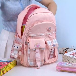 Bagpack For Kids Girls Stuffed Toy Cartoon Princess Children Cute Stickers 6-14Years Old School Bag For Kids Girls with Free Gift