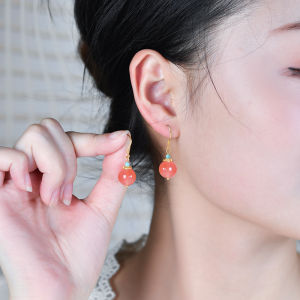 LINGFEI | Luxury Birth Year Natural Salt Source Agate and S925 Silver Chalcedony Ear Drop