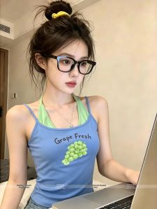 Slim Fit Halter Neck Fake Two-Piece Tank Top Shirt