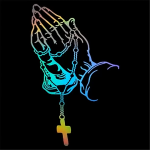 Car Prayer Gesture Laser Sticker – Personalized Rosary God & Jesus Christ Vinyl Decal