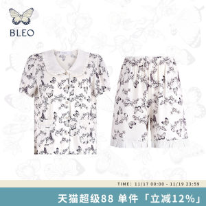 New BLEO2025 Spring Summer Long Sleeve Doll Collar Pants Set Sleepwear Home Clothes Butterfly Print Comfortable Viscose Fiber