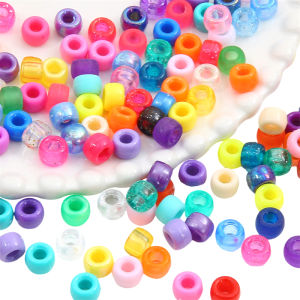 100PCS/bag 9x6mm Various Types Round Mix Color Acrylic Bucket Beads for Jewelry Making Kid Diy Material Loose Spacer