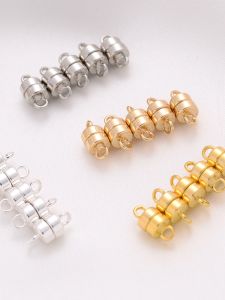 14K Gold Plated 5MM Magnetic Clasp Handmade DIY Silver Bracelet Necklace Finishing Magnet Buckle White Gold Color Magnet Head