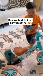 3 In 1 Baby Tricycle Premium Baby Balance Bike With Three Wheels Non-inflatable Basikal Tiga Roda tricycle