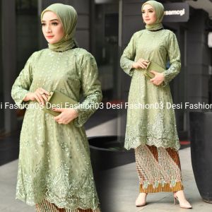 Setelan Kebaya Tunik Brukat Modern Bordir Tille Mutiara Kondangan Pesta Lamaran Muslim Jumbo