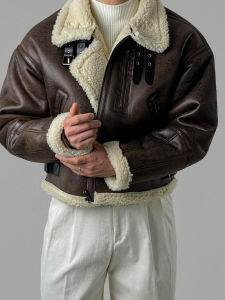 DAVID&ME | Warm Thick Mens Winter Jacket Brown Imitation Lamb Fleece