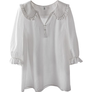 Miccbeirn | Miccbeirn Sweet Style Silk Cotton Blend Womens Top Pure Color Doll Collar Gentle Lady Anti-Aging Quality Summer Fashion