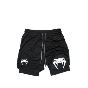 Mens 2-in-1 Quick Drying Training Shorts with Fashion Waistband and Drawstring Breathable and Stretchy Absorbing Sports Shorts