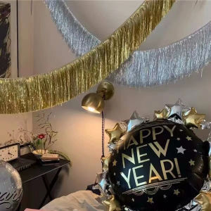 2 M Glitter Tassels Fringe Garland Shinny GOLD METALLIC ฟอยล์พู่แบนเนอร์คริสต์มาสวันเกิดงานแต่งงานฉากหลัง Wall Decor