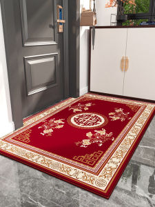 Red Chinese Style Door Mat Anti-Slip Entrance Mat Home Use Rug Large Front Door Mat Non-Slip Floor Mat for Home Entrance