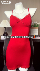 H5H Red Bodycon Dress Sleeveless Nightwear Date Night OOTD Stretchy with Pads Honeymoon Loungewear