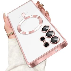 Strong Magnetic Case For Samsung Galaxy S26 S25 S24 S23 S21 FE S22 Ultra Plus For Magsafe Case Luxury Plating Soft Clear Cover