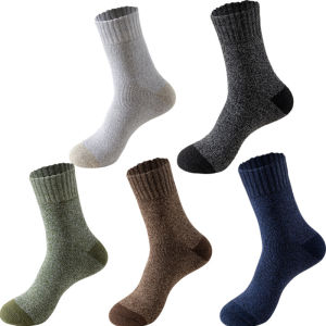 5 Pairs Winter Warm Mid Length Sock Men Retro Solid Color Casual Wool Socks  Ultra Thick Men Antifreeze Cashmere Socks