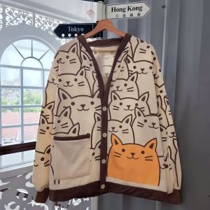 PARIROO CARDIGAN WANITA MOTIF CAT FULL PRINT BAHAN PREMIUM FLEECE / OUTER KARDIGAN TERBARU KEKINIAN ALA KOREAN STYLE