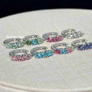 Basic Orange Sea Flashing Three Diamond Straight Needle Ear Cuff Versatile Plain Ring Ear Bone Ring Fashionable Earring