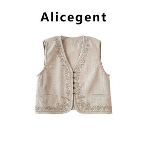 Fashionable Heavy Embellished Linen Vest Womens Stylish Spring New Small Size Old Money Style Layering Top Alicegent