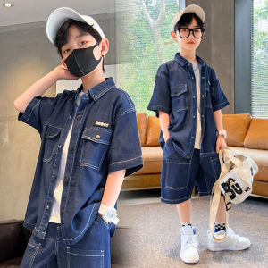 Childrens Casual Denim Two-Piece Set Summer New Style Boys Short Sleeve Clothes Fashionable Korean Version Lake City Brand