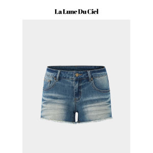 La lune Du ciel | Quần Jean Ngắn Phong Cách Retro Thấp Có Dây Buộc Viền Mờ Kiểu Râu Mèo