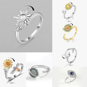 Anti Stress Anxiety Fidget Rings for Women Satinless Steel Spinner Sunflower Sun Star Ring Trendy Jewelry Gift Dropshipping