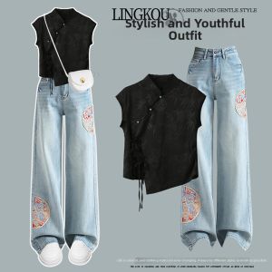 NUMEN BUTTON | Oversized Summer New Chinese Style Outfit Embroidery