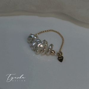 Wild Growth Natural Freshwater Baroque Keshi Pearl Ring for Women Unique Design Finger Chain Jewelry Fashion Accessories