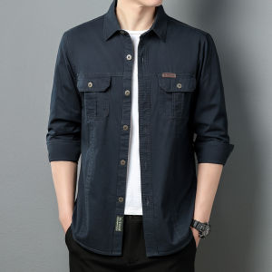 Men Long Sleeves Shirt Pure Cotton Easiest for Match Casual Handsome Plus Size Work Clothes Shirt Spring and Autumn Thin Coat Polo Collar Top