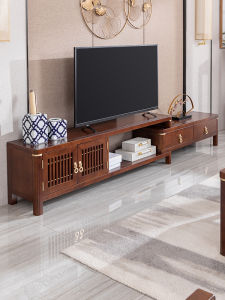 New Chinese Style Luxury Wooden Retractable TV Cabinet Modern Simple Wall-Mounted Living Room Furniture Full Solid Wood