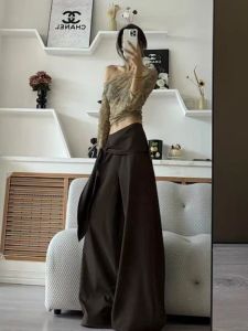 Casual Wide Leg Pants Womens High Waist Loose Slimming Trousers Autumn Design Banded Loose Feel Good Personality Long Pants
