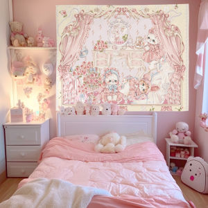 VIKAMA Kawaii Gấu Thỏ Thảm Pastel Thẩm Mỹ Treo Tường Phòng Ngủ Phòng Khách Ký Túc Xá Ngọt Ngào Trang Trí Nhà Polyester