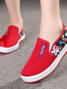 New Beijing Old Cloth Shoes Womens Slip-On Flat Bottom Canvas Shoes Casual Versatile Comfortable Rubber Sole Sheepskin Lined