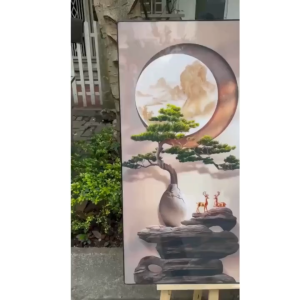 Tranh treo tường Tráng Gương bình hoa Treo Tường Phòng Ngủ Phòng Khách Phong Cách Tropical Lá Xanh Phong Thuỷ