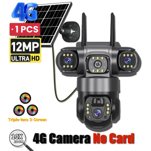 3 Lens 4G Solar Camera HD 15MP 8K Outdoor PTZ Waterproof Night Vision Two-Way Audio V380 Camera Mobile Tracking CCTV IP Camera