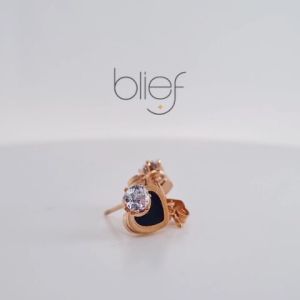 Blief Plus+ QPP Sparkling Black Heart Kids Earrings Classic 24 Karat Gold or Medical Grade Stainless Steel Subang K0005