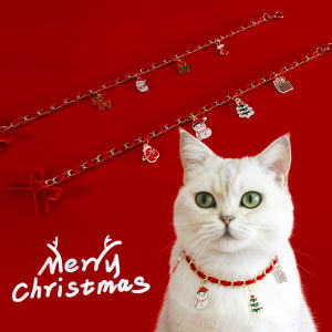2023 Pet Christmas Metal Velvet Collar Drip Pendant Old Man Tree Gloves Socks Bow Cat Dog Necklace