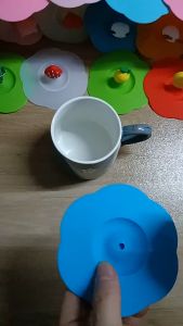 Silicone Cup Lid Mug Cover Cups Strong Suction Anti Dust Random Color Pattern Penutup Cawan Comel