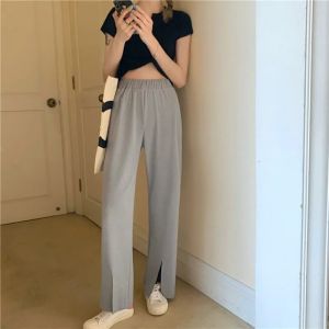 GanLai Women Short Trousers Korean Style New High Waist Loose Drooping Wide Leg Pants Fashionable with Side-Slit Casual Trousers for Women Fashion