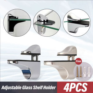 คลิปชั้นวางของกระจกปรับได้4ชิ้นที่ยึดชั้นวางของในห้องน้ำที่ยึดชั้นไม้ติดผนัง