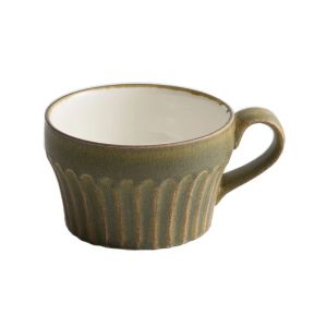 350ml Japanese Retro Vertical Grain Ceramic mug Creative Coffee cup Handmade Breakfast Oatmeal Cup Home office Tea Cup Drinkware