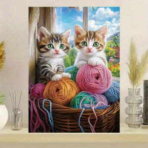 One Colorful Paper Puzzle Experience 500/1000pcs Kitten-themed Jigsaw with Two Adorable Cats Surrounding A Colorful Knitted